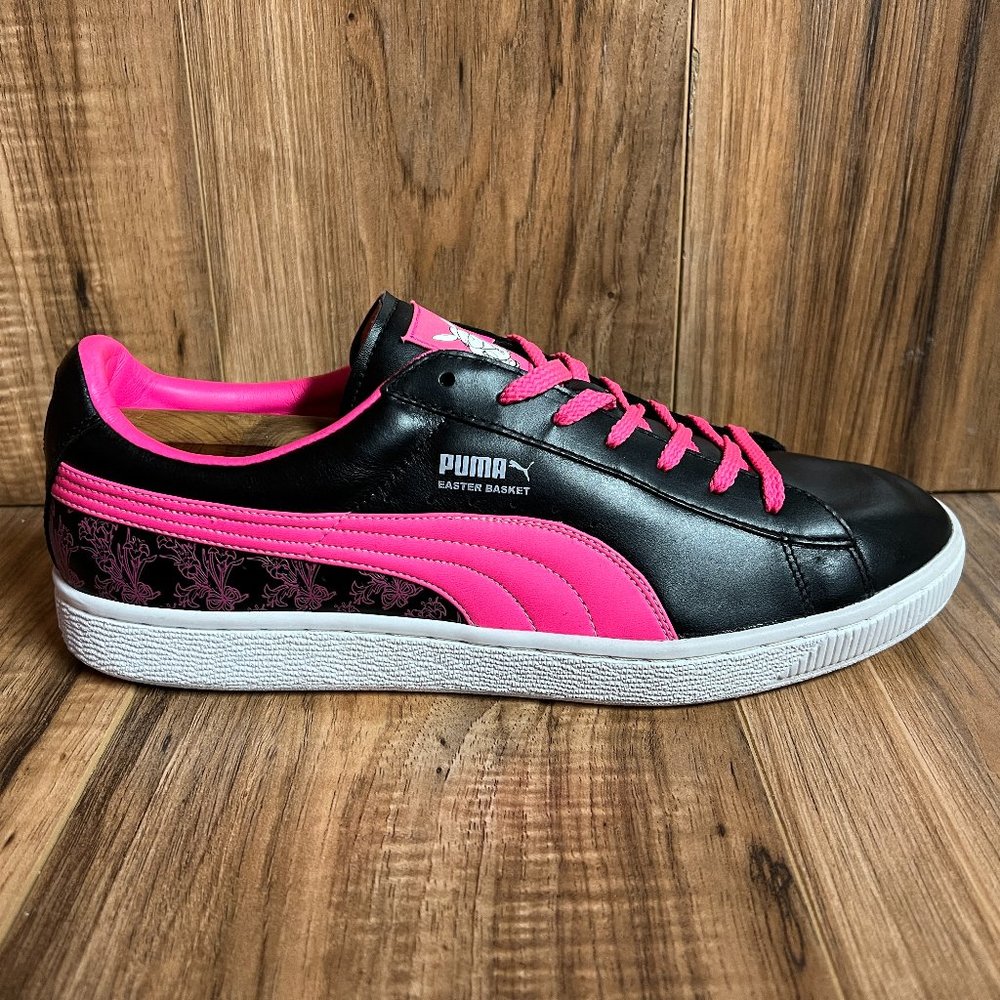 Puma Easter Basket Mens Skateboard Shoes Black Pink Rare Leather 345568 Size 12
